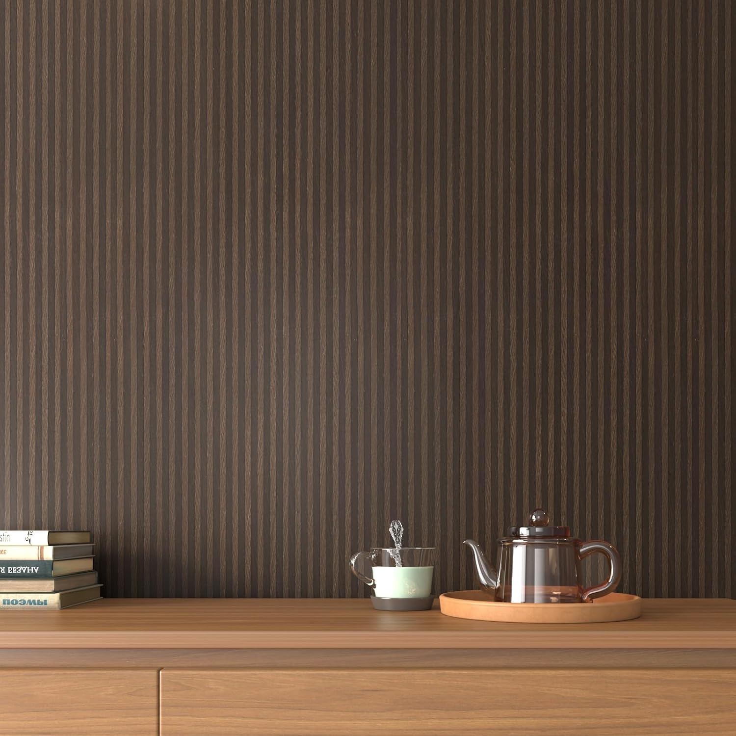VEELIKE Striped Wood Contact Paper Peel and Stick Dark Brown Wood Wallpaper for Walls Cabinets Table Countertops 15.7''x354'' Self Adhesive Removable Woods Vinyl Wrap for Bathroom Bedroom Kitchen