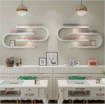 White Nail Polish Rack for Wall, U-Shaped Perfume Storage Shelf, Wall Mounted Shelf Nail Supplies Display Rack, Hanging Salon/Beauty/Nail Shop Organizer Holder4P