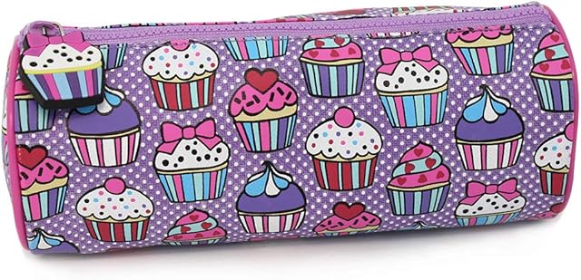 Fashion Stationery Pencil Cases Barrel Pencil Case Cupcake Dotty Purple Girls Kids Children's Back to School Pencil Case Pouch Christmas Stocking Fillers