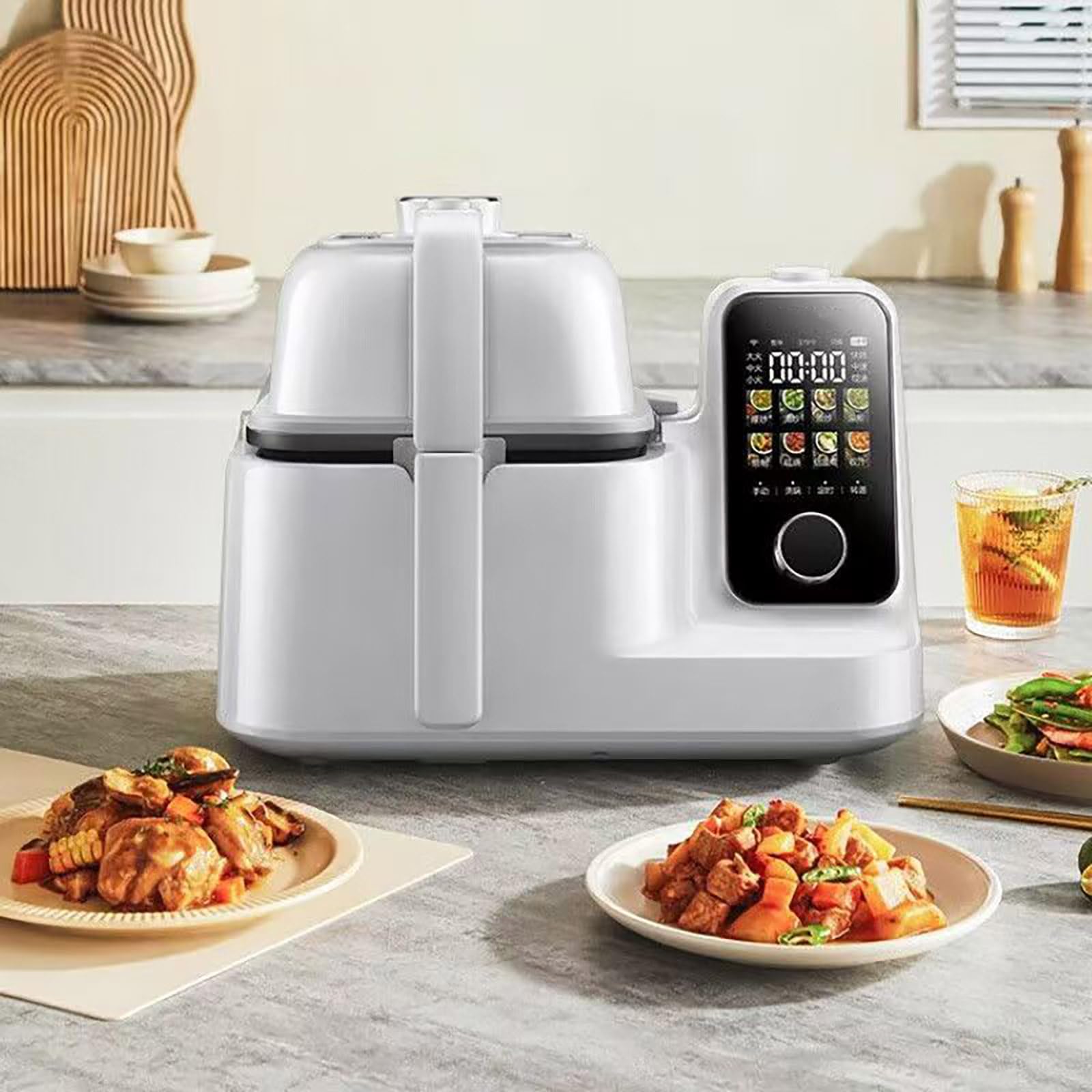 Máquina de cocina, 2000 W, múltiples modos de cocción, revestimiento de cerámica, mango antiquemaduras, fácil de limpiar, ideal para uso doméstico y cocina
