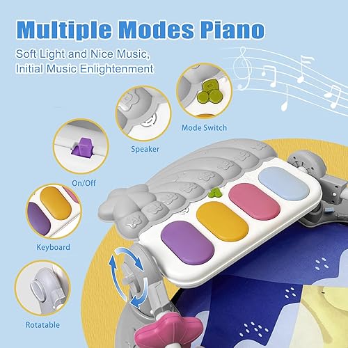 Miniatura 4 de Tapete de gimnasio para bebés, centro de actividades de gimnasio para bebés, piano para patear y jugar con música y luz, juguetes para bebés recién