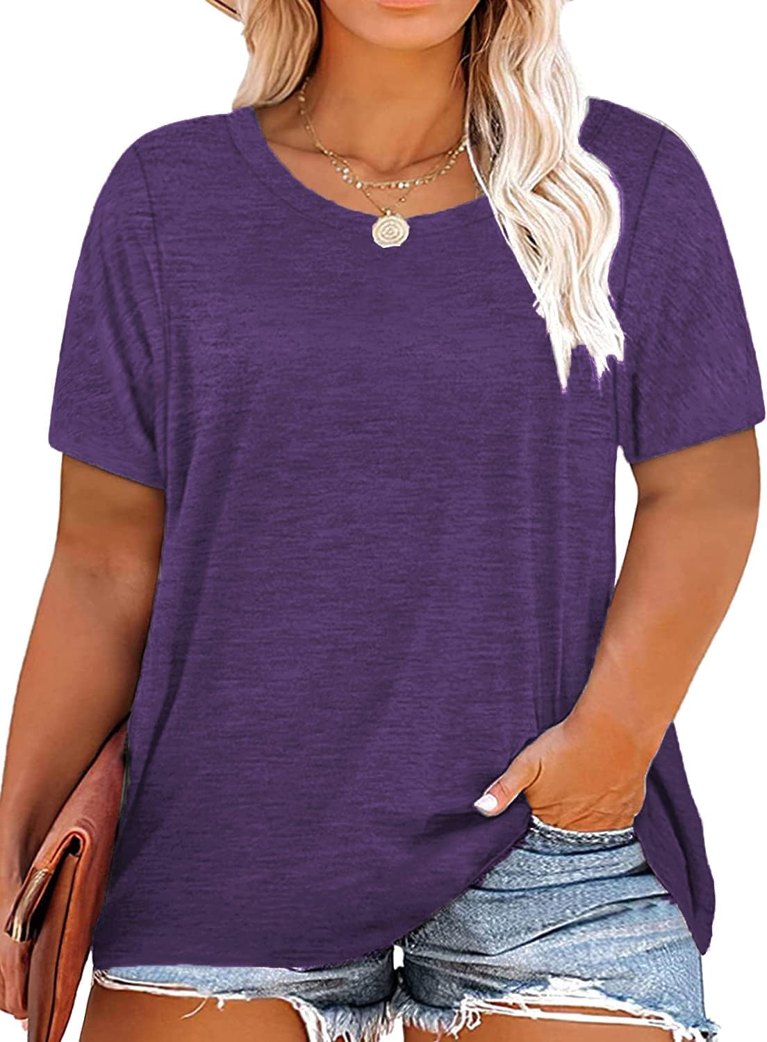 Plus Size Summer T Shirts Women Tops Short Sleeve Round Neck Casual Loose Fit Tee Tshirts Tunic