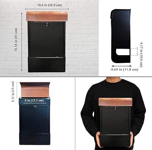 Miniatura 2 de NACH Buzón con bloqueo, 16 x 4.5 x 10 pulgadas, buzón negro con cerradura, soporte de pared impermeable para buzón - The Dominion Buzón con cerradura