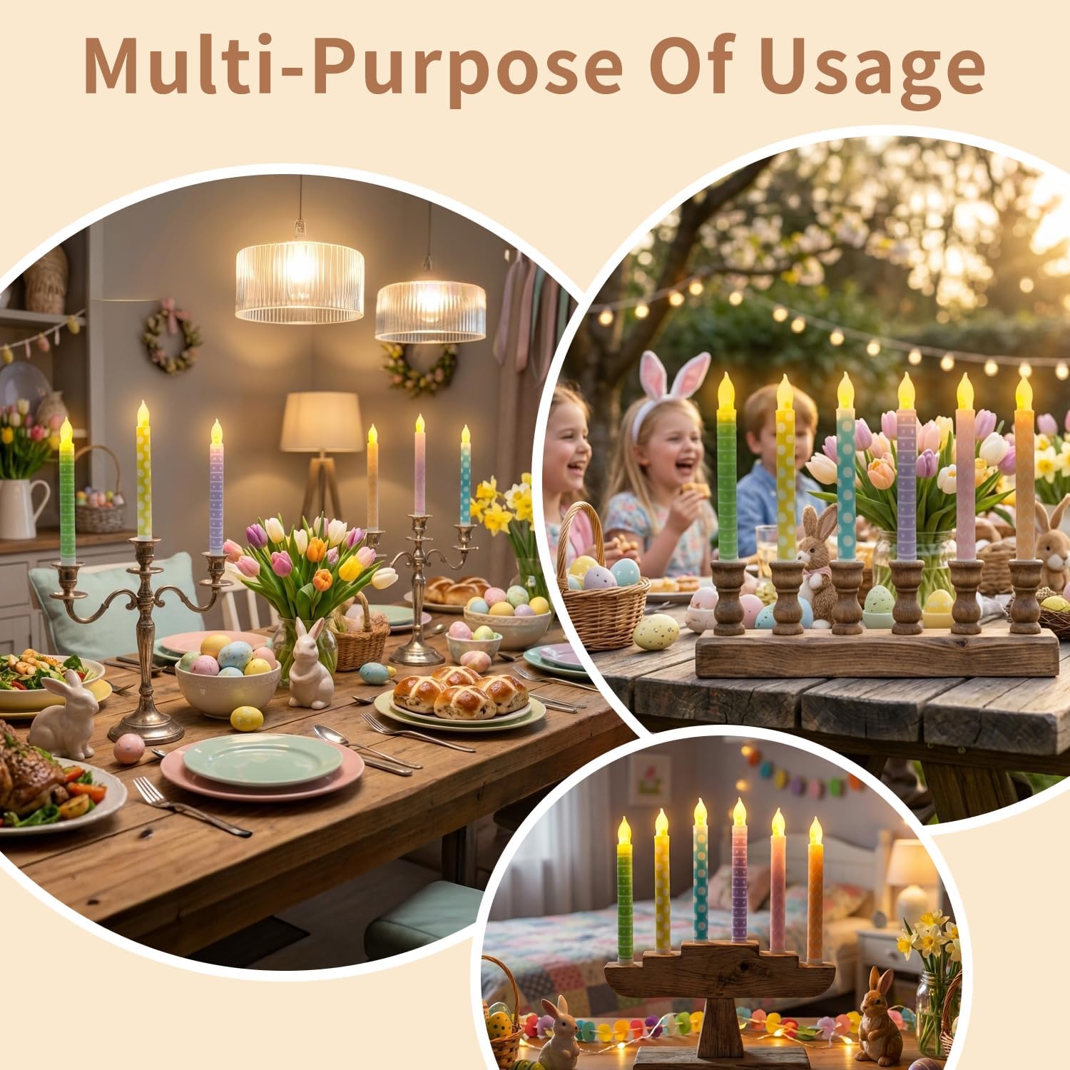 6PCS Easter Flameless Taper Candles with Remote Control,8.3'' Colorful LED Candle Battery Operated for Easter Table Home Party Decor