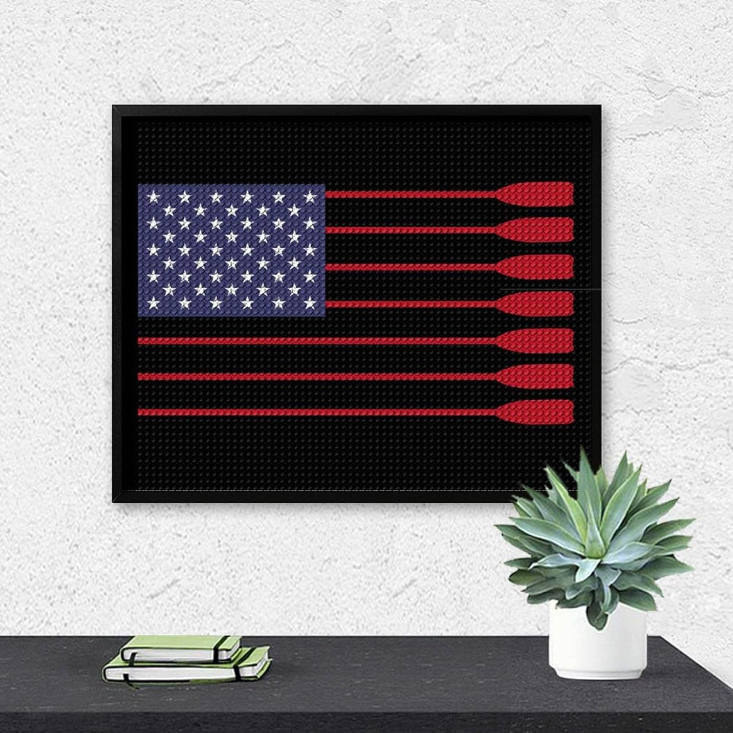 Amoewccr Rowing USA Flag Diamond Art Painting Art Kits for Adults Diamond Art Painting Diamond Art Kits 5D Diamond Art Painting Art Kits for Home Wall Decor 12x16inch