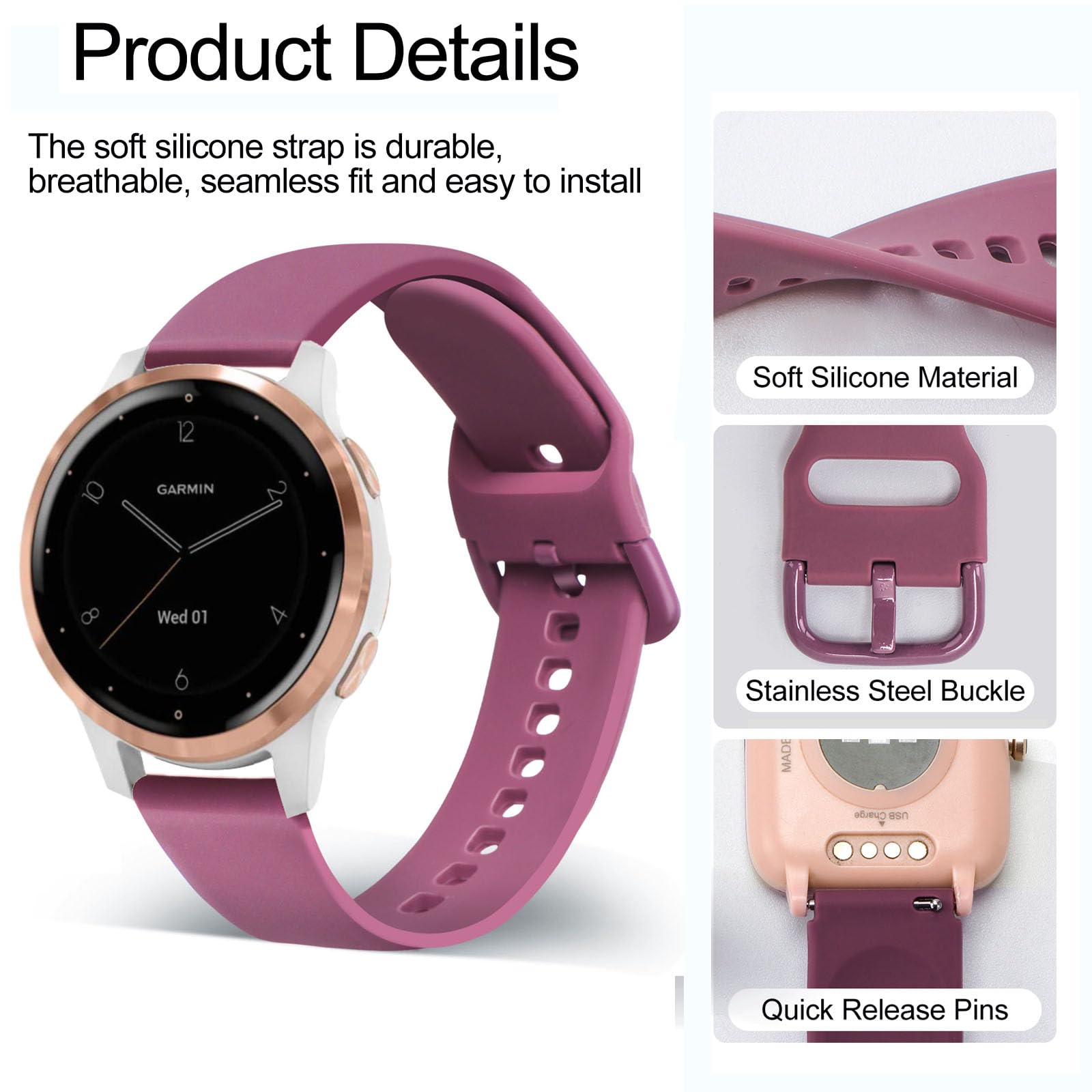 TUCOMO 2 Pack Stretchy Nylon & Silicone Watch Bands Compatible with Garmin Venu 2S/Venu 3S/Vivoactive 4S/Vivomove 3S - Image 4