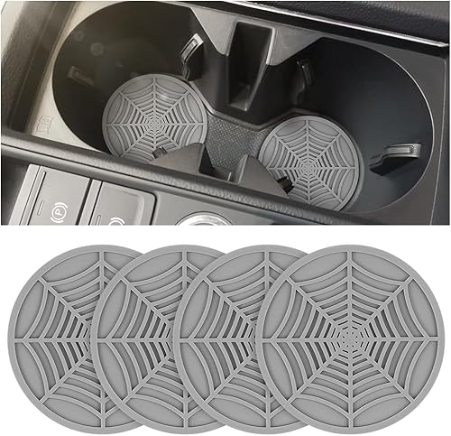 BESULEN Portavasos para automóvil, paquete de 4 alfombrillas antideslizantes de PVC con telaraña, 2.75 pulgadas, portavasos universales de drenaje,
