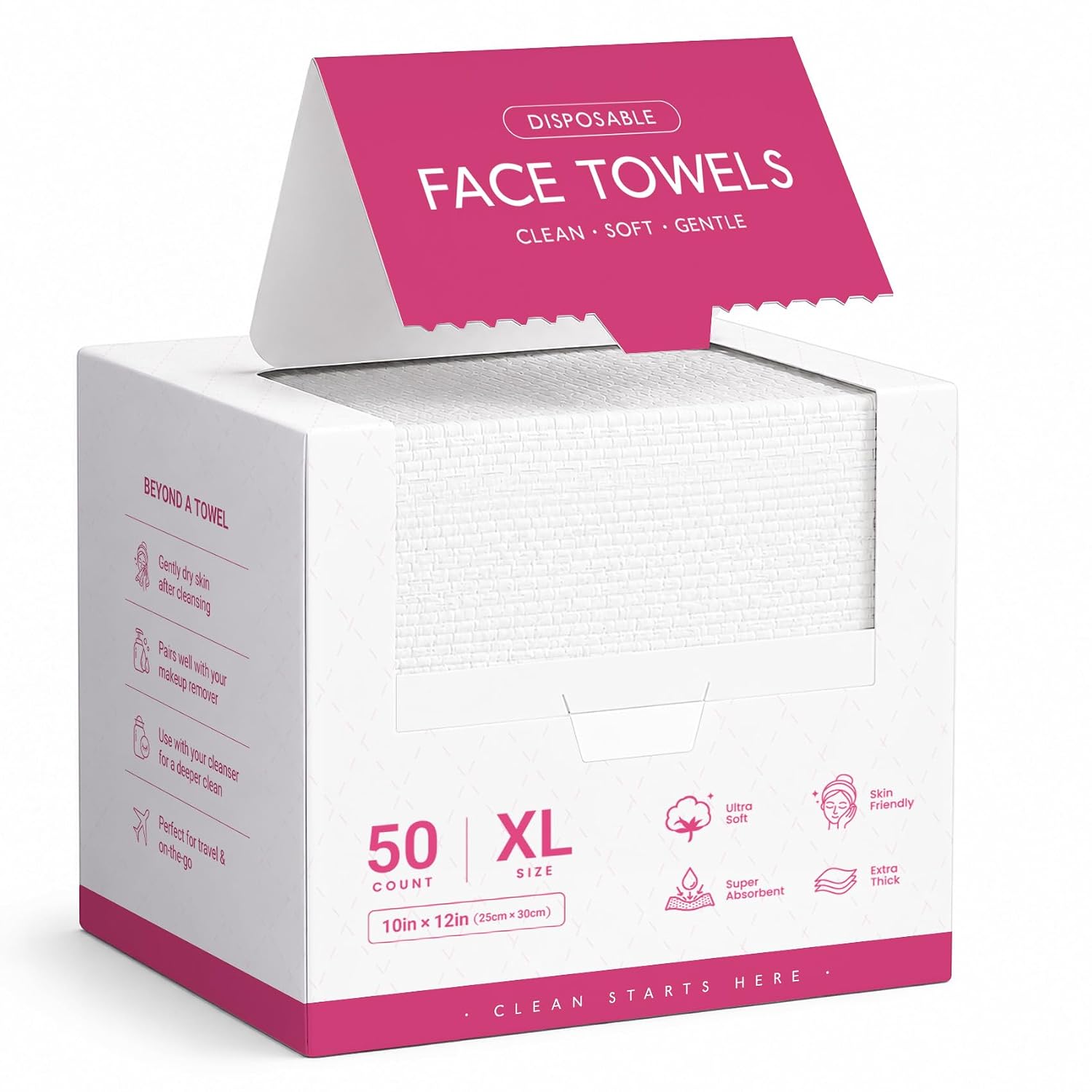 Face Towels XL, Disposable Biodegradable Facial Towels for Sensitive Skin, Lint- free Face Wipes for Washing Face, Skincare and Makeup Remover, 50 Count