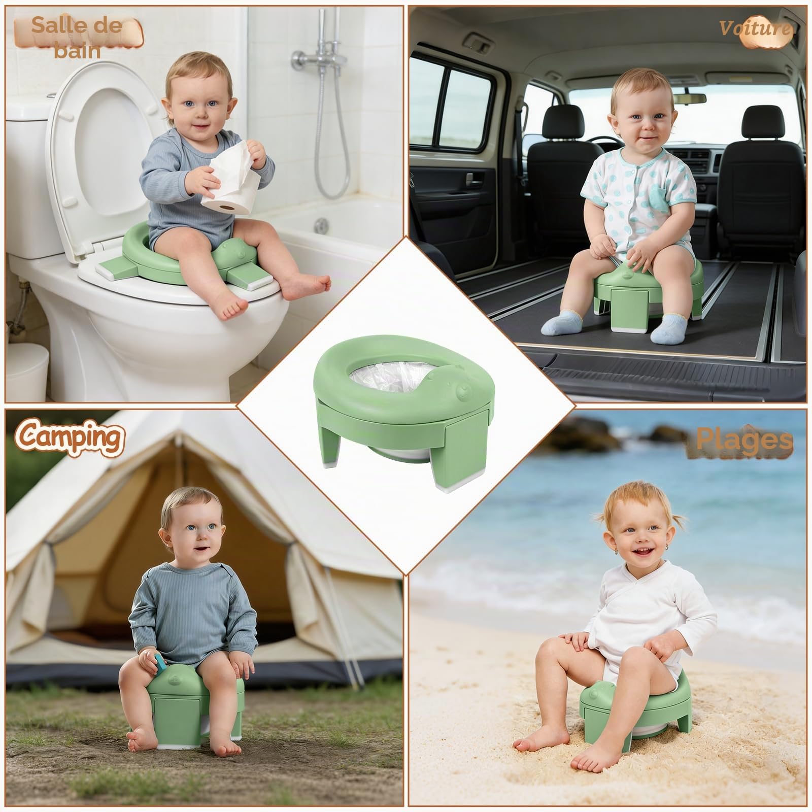 TYRY.HU Pot Bebe Toilette 3-in-1 Reducteur Toilette Enfant Wc Petit Pot Voyage EVA Souple Siège Rehausseur Cuvette Bébé Avec Sac pour Garçon et Fille Intérieur Extérieur(Vert)