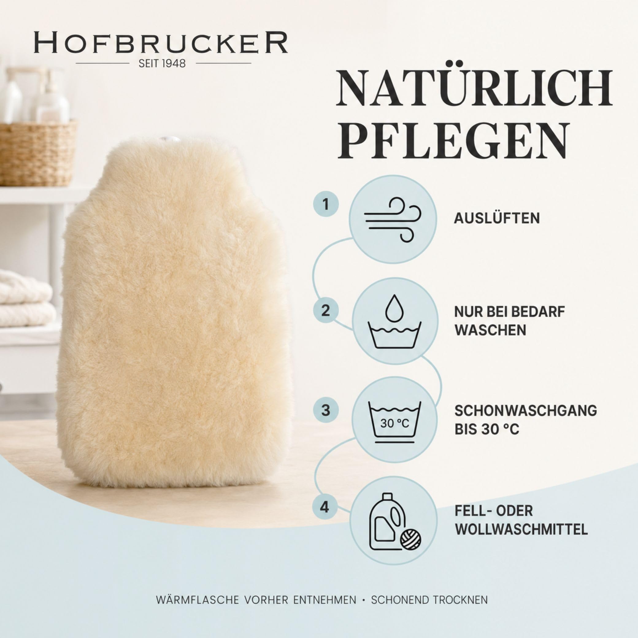 Hofbrucker® Bolsa de agua caliente de piel de cordero, 2,0 litros, color amarillo