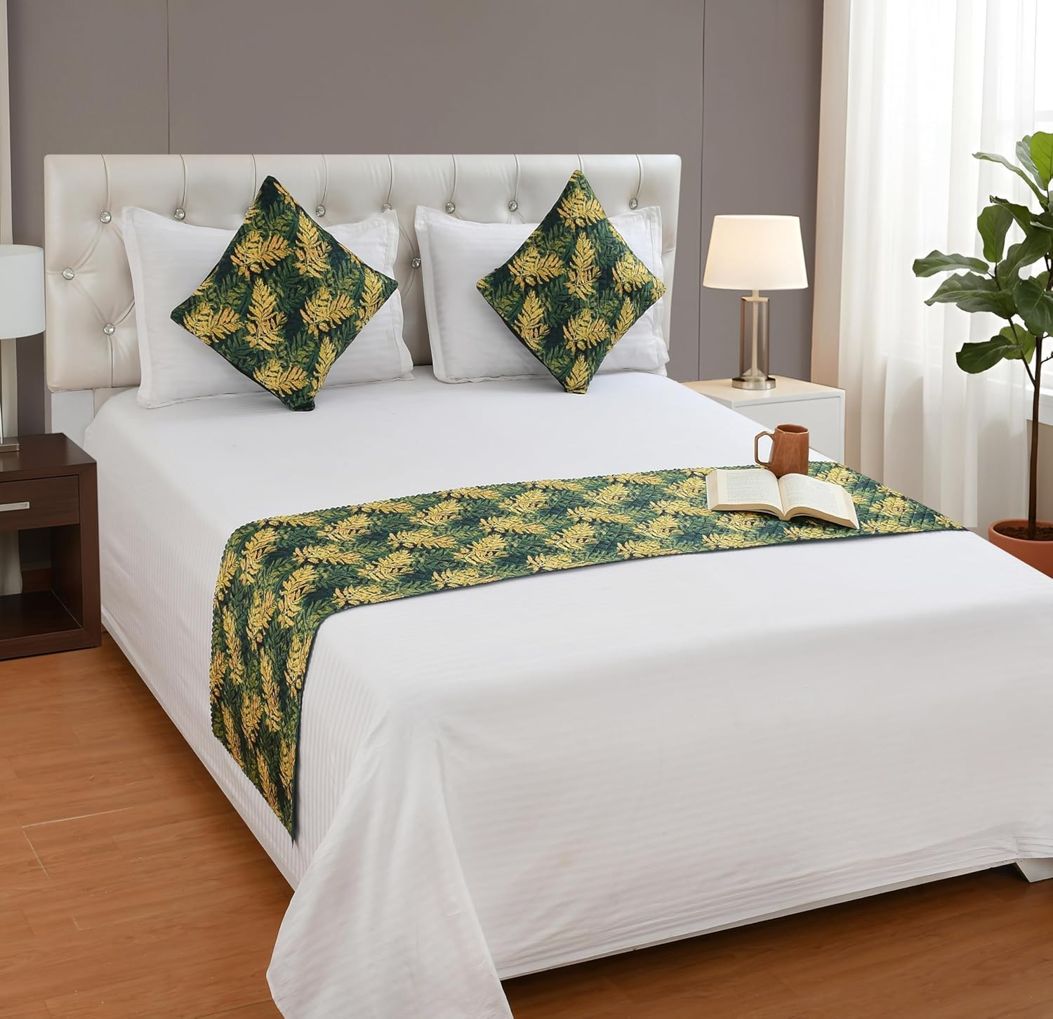 300TC Digital Print Velvet Bed Runner with Cushion Cover Set (Design 7)-image-9