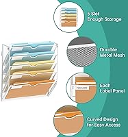 Vista 3 de SUPEASY 5-Tier Wall File Organizer Mesh Office Mail Holder, Hanging Wall Organizer Magazine Rack for Office White