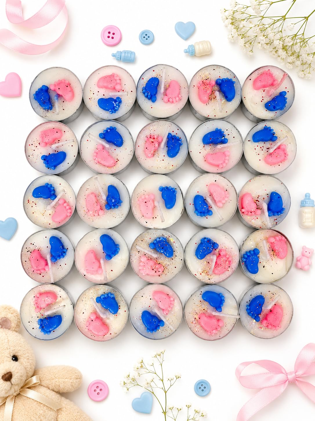 Gift/Return Favors for Baby Shower, Scented Tealight Candles of Baby Feet Design,Return Gift for Girl or Boy, Baby Announcement, Naming Ceremony, Pack of 20 with Thank You Card (Pink & Blue)-image-40