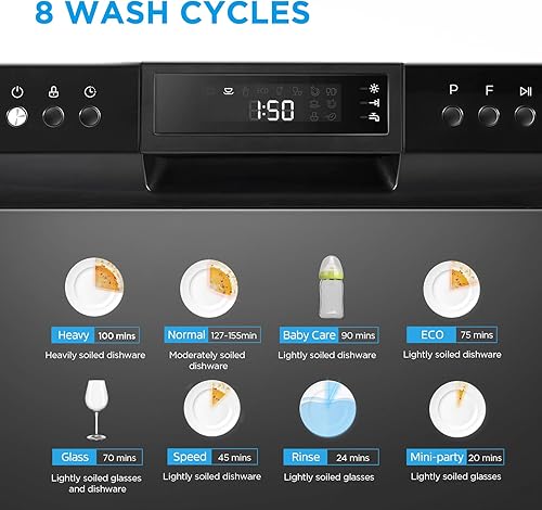 Miniatura 5 de Midea MDC22P1ABB - Encimera de mesa, lavavajillas portátil Energy Star, 6 ajustes de lugar y 8 programas de lavado, velocidad, cuidado del bebé,