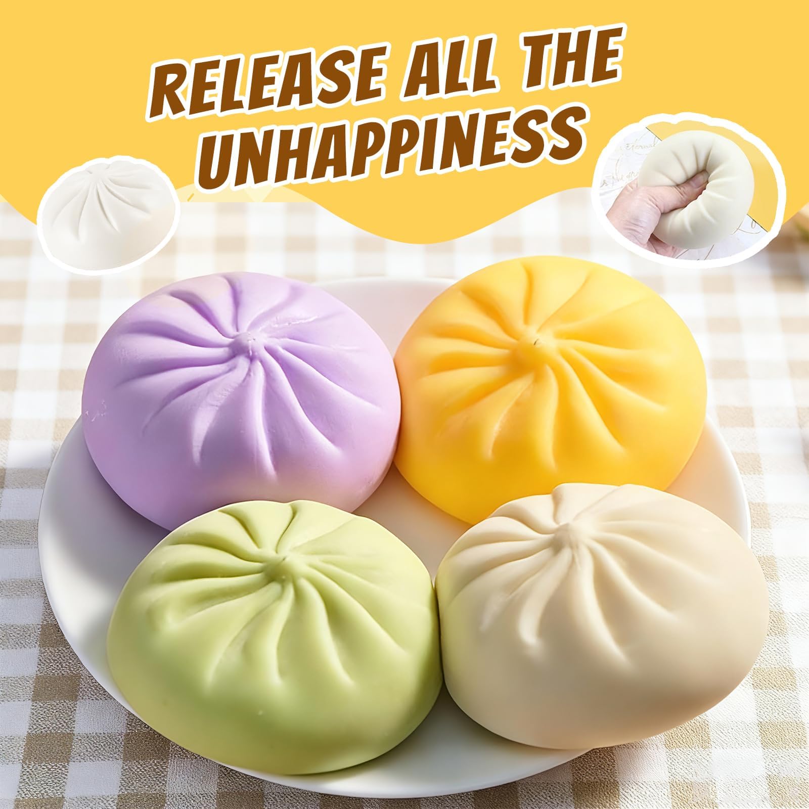 4PCS Glitter Dumpling, Dumpling Squishy, Rainbow Dumplings,, Soft Squeeze Decompression Dough — view 7