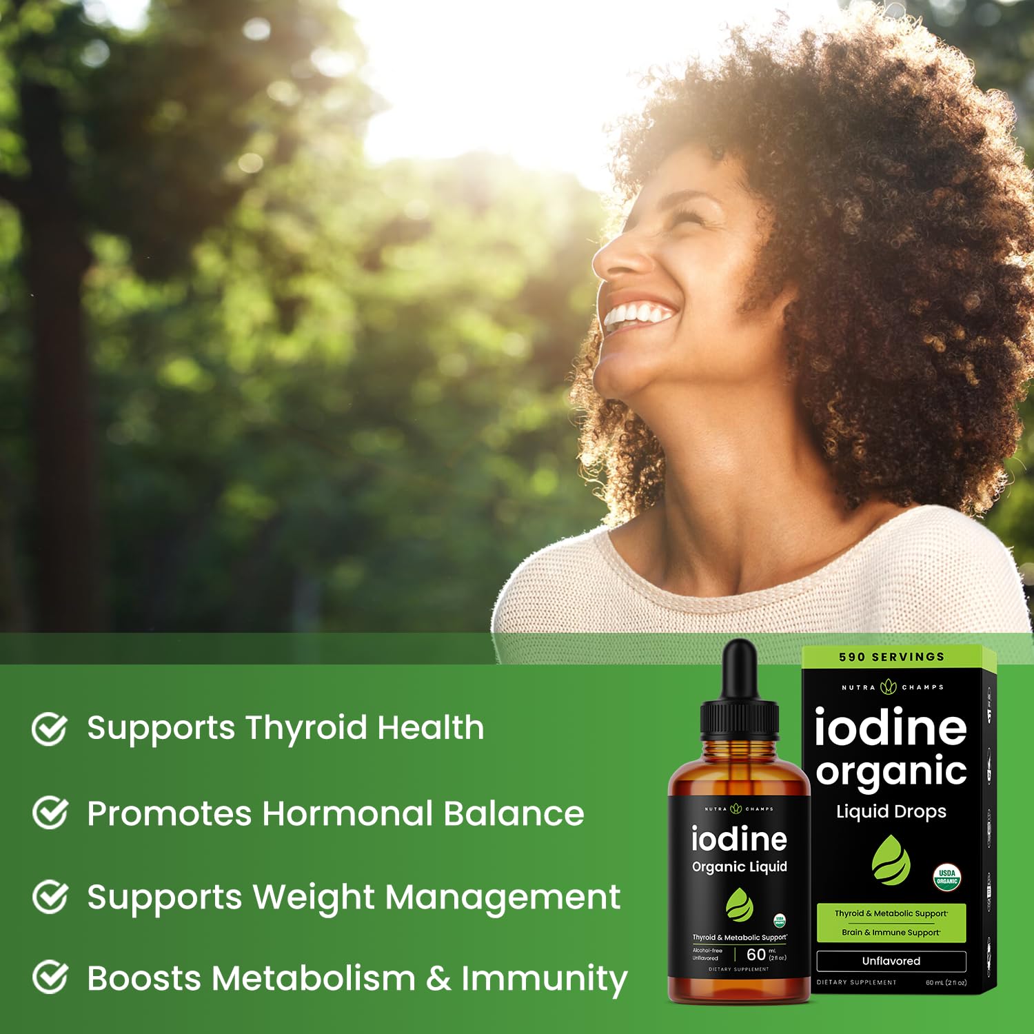 Organic Iodine Liquid Drops - 250 mcg Iodine Supplement for Women & Men - Potassium Iodide Solution 250 mcg - 590 Servings - Thyroid, Hormone & Metabolic Support - Non-GMO, Vegan — Amazon image 2
