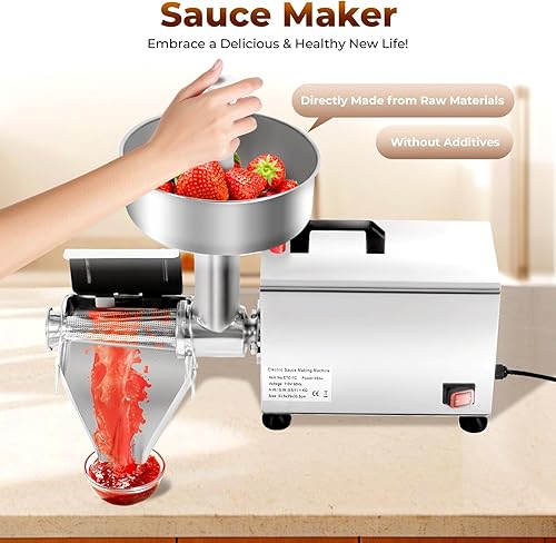 Miniatura 2 de Colador eléctrico de tomate, 110 V y 450 W, máquina de fresado de alimentos de acero inoxidable comercial para prensar frutas, 110.2lbsh