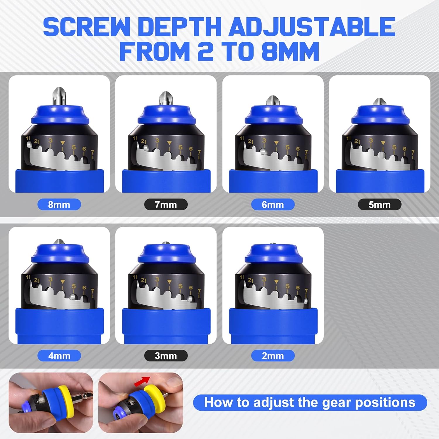 7-Level Adjustable Drywall Screw Setter Bit - Magnetic Depth Control Attachment for Screw Gun & Screwdriver, Bit Holder for Clean Drywall Dimples