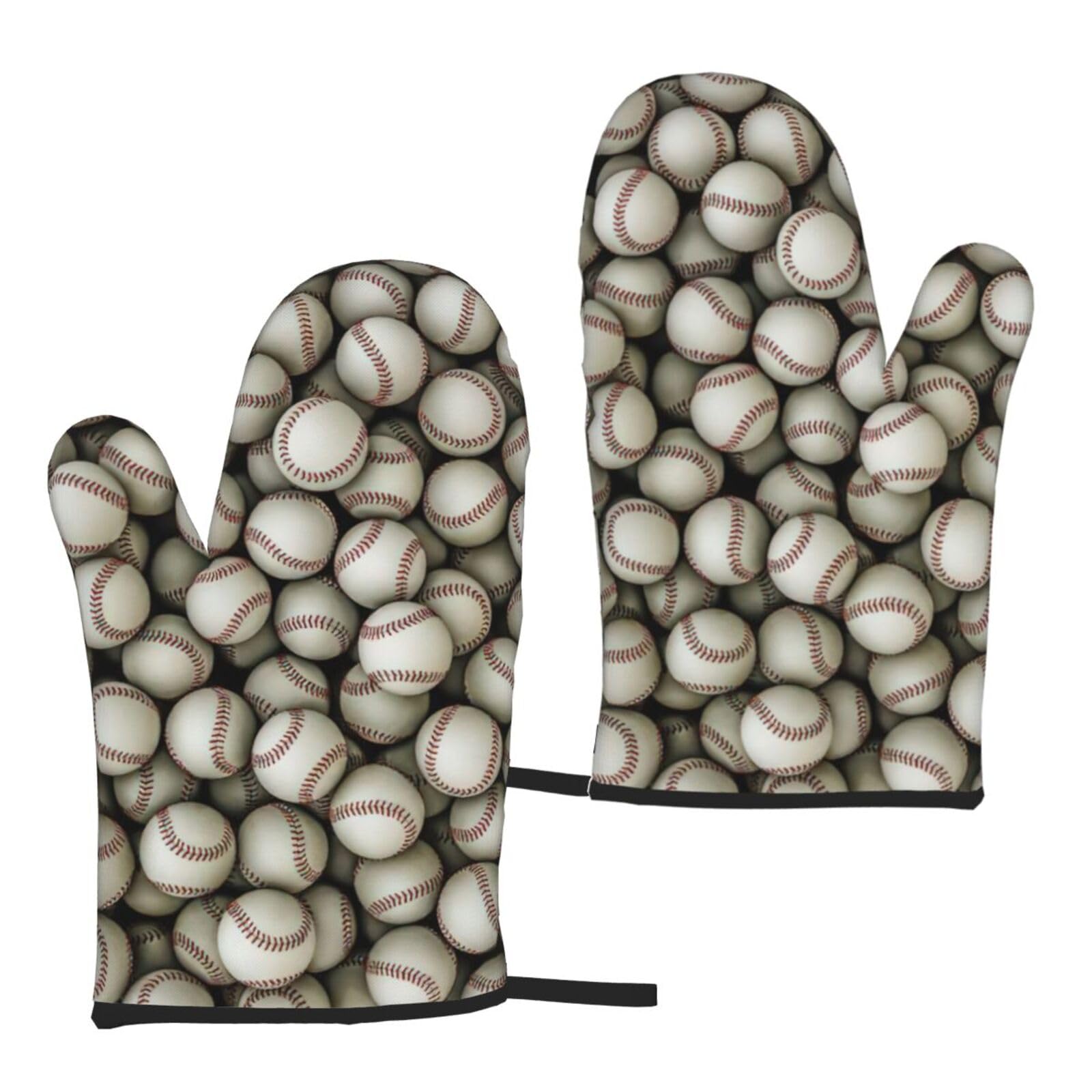 Nimongt Women's Black Baseball Print Adults Universal Fit Heat Resistant Oven Gloves Reusable Cooking Outdoor Grilling