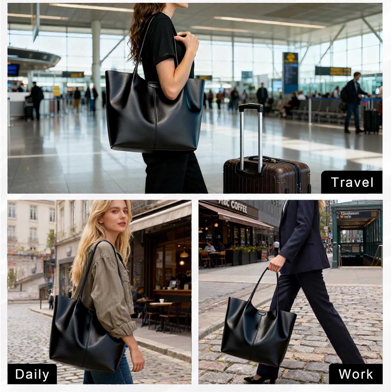 Tote Bag For Women Large Capacity Soft Leather Purse With Interior Pouch Multi-Use For Daily Commute Work Travel - Image 2