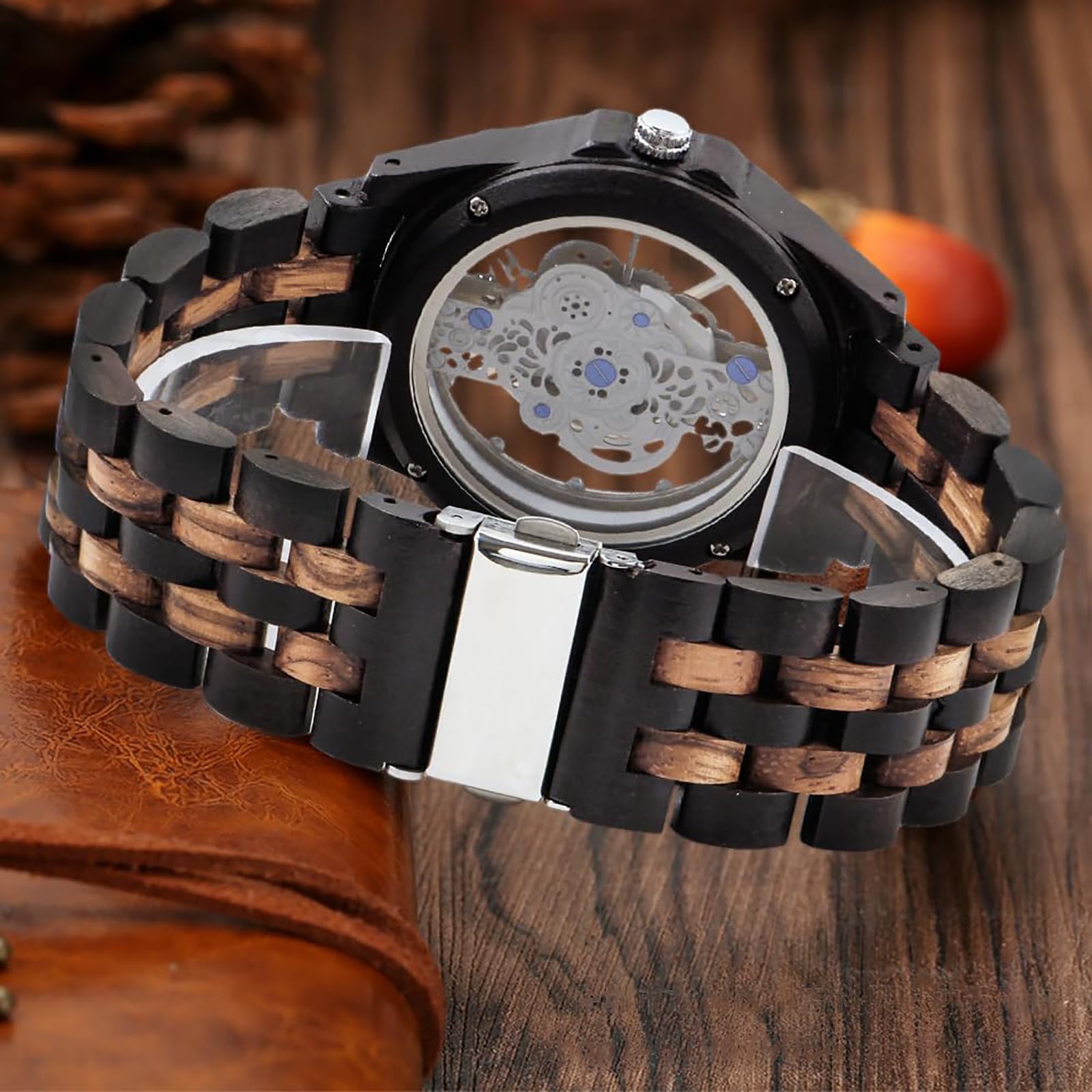 Tiong Orologio da uomo in legno da donna Orologio da polso al quarzo analogico in legno di bambù colorato fatto a mano