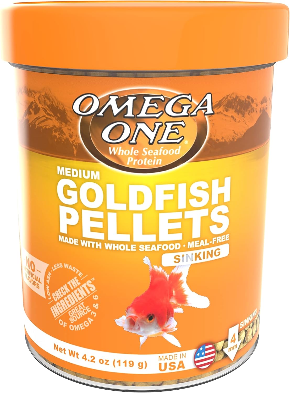 Omega One Goldfish Pellets, Sinking, 4mm Medium Pellets, 4.2 oz