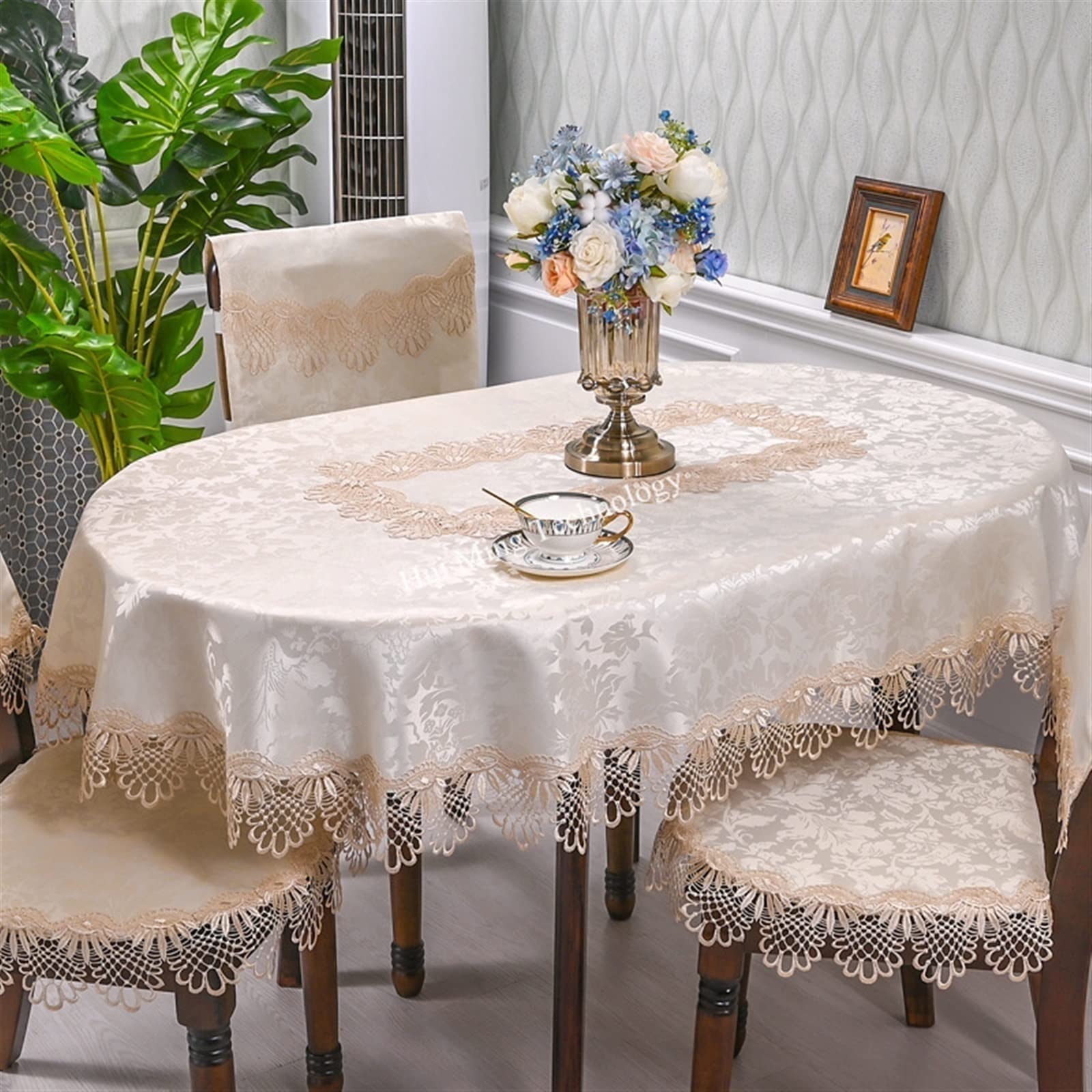 Home Spitze Tischdecken Ovale Tischdecke, Satin, bestickt, gefaltet, Teetisch, Europa, Esstischabdeckung, Tischdecke, Spitze, Kunst, Staubschutz, Stuhlabdeckung ( Color : B , Size : 140X200cm Oval )