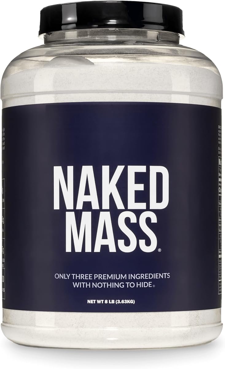 NAKED Mass - Natural Weight Gainer Protein Powder - 8 LB Bulk, NSF Certified, GMO Free, Gluten Free & Soy Free. No Artificial Ingredients - 1,250 Calories per Serving