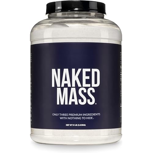 NAKED Mass - Natural Weight Gainer Protein Powder - 8 LB Bulk, NSF Certified, GMO Free, Gluten Free & Soy Free. No Artificial Ingredients - 1,250 Calories per Serving