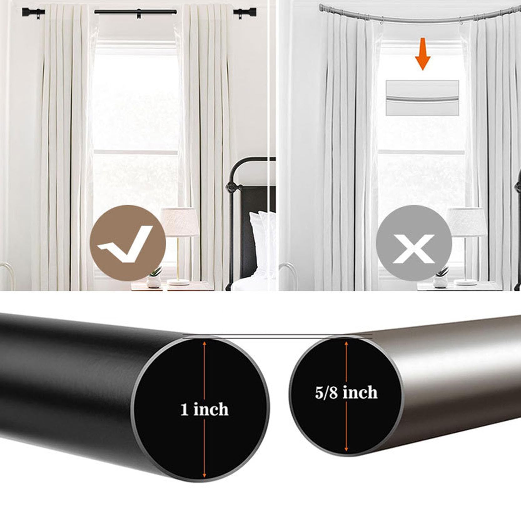 Verstellbare Gardinenstange,einfach Zu Installierende Duschvorhangstange,Modernes Design Teleskopstange,Vitragestange Ausziehbar(Size:48-84in)
