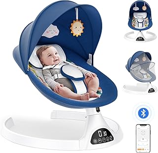 Aoykkii Electric Baby Bouncer with Blueteeth,Remote Control,Mobile App Control and IMD Touch Panel,Baby Swing Chair with 5 Swing Amplitudes 3-Stage Timer,12 Songs Toddler