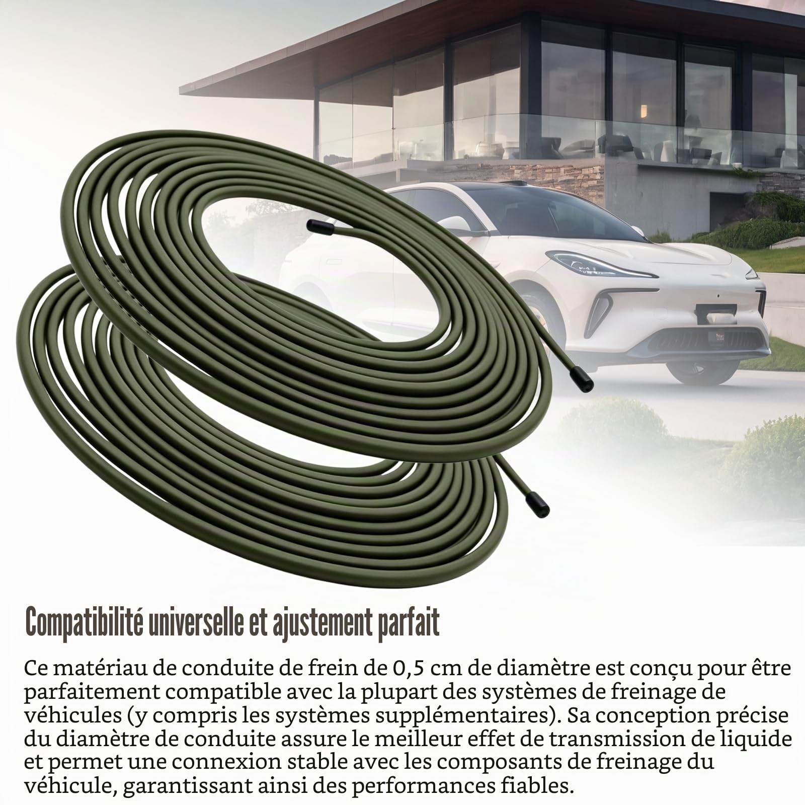 2 Pièces 5m Tuyau de Frein Ø 4,75 mm, Kit de Conduite Générale de Frein de Rechange avec 20 Raccords Et 10 Connecteurs, 3/16" Conduite Générale de Frein pour Voitures et Motos, Vert Militaire
