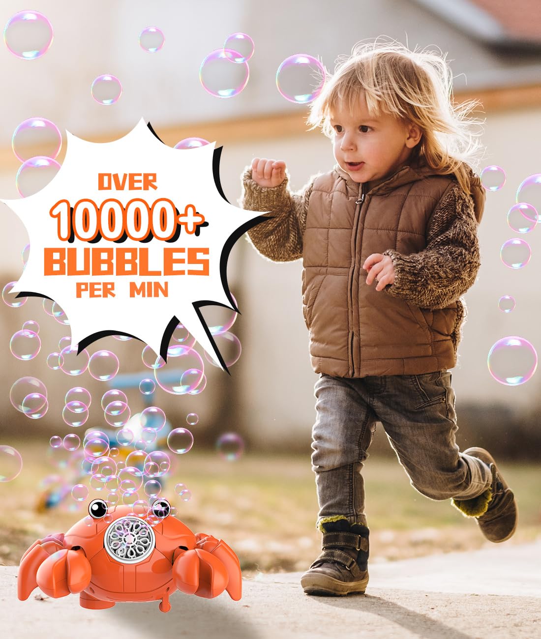 Rechargeable Bubble Machine - Lights Up Crab Bubble Maker for Kids with 360° Moving & Auto-Dodge & Music - Party Birthday Gifts Outdoor Toys for Toddlers Ages 3+ Boys Girls