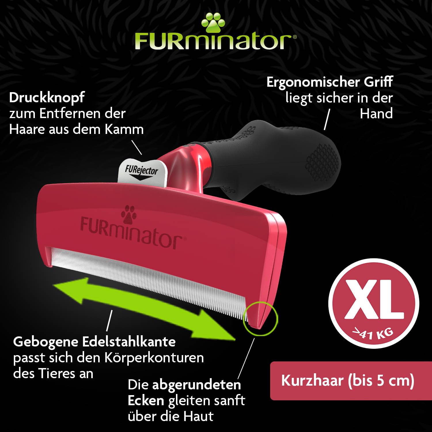 FURminator deShedding-Tool Hund Größe XL Kurzhaar - Hundebürste für sehr große Hunde zur Entfernung der Unterwolle