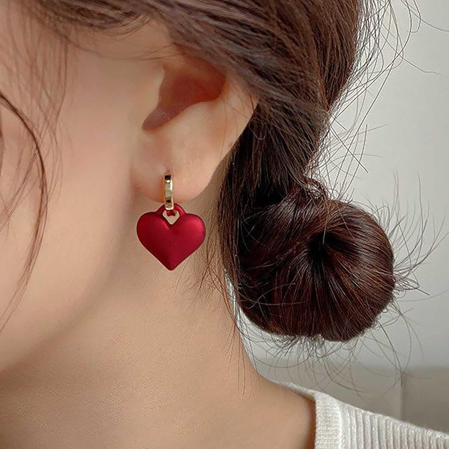 Boho Red Heart Earring Red Heart Drop Earrings Love Heart Huggie Earrings Frosted Matte Heart Earrings Jewelry for Women - Image 6