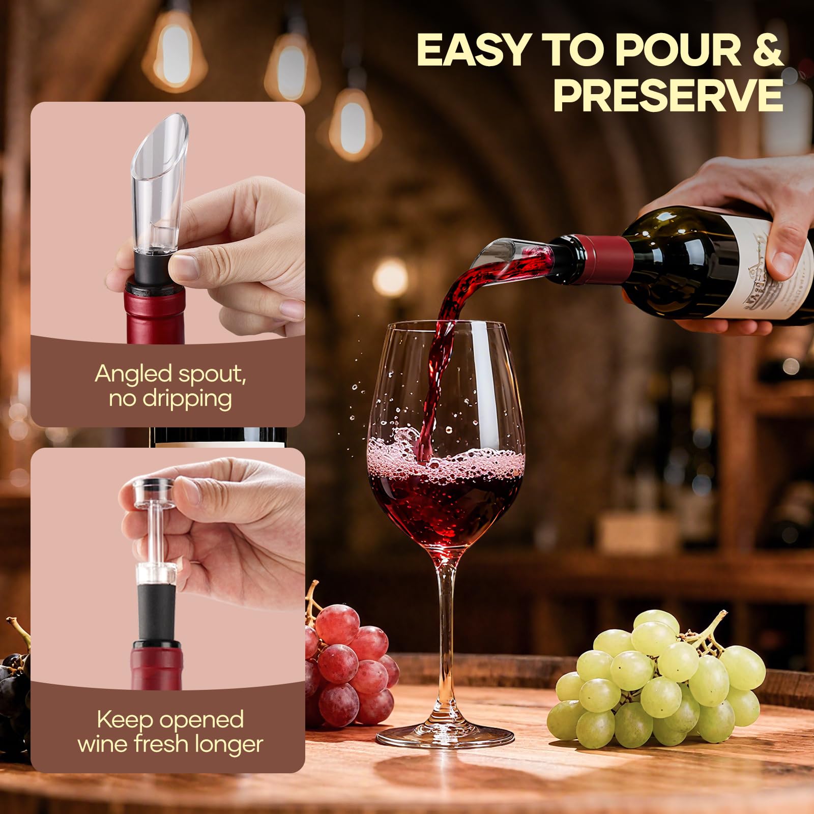 Cavatappi Elettrico Automatico 6-in-1, Apribottiglie per Vino con Tagliacapsule, Pompa a Vuoto e Versatoio, Ricaricabile USB