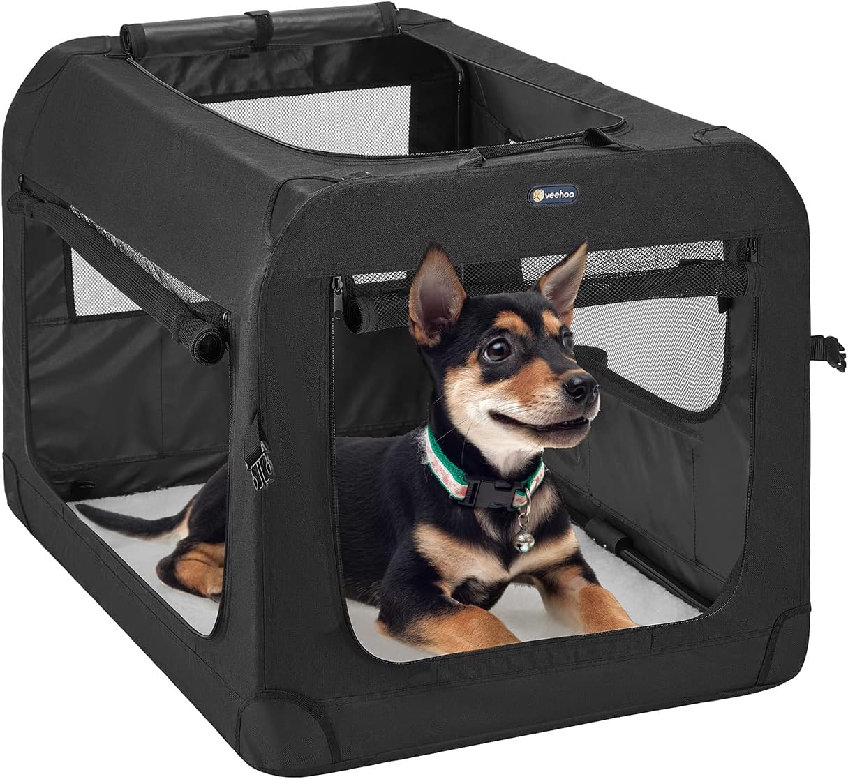 Veehoo Folding Soft Dog Crate, 3Door Pet Kennel for CrateTraining