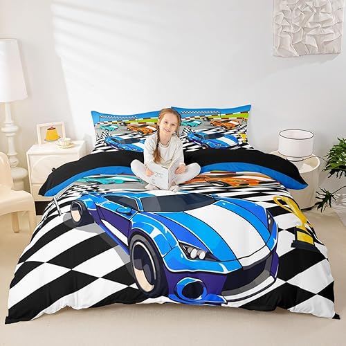 Vista 130 de Feelyou Juego de ropa de cama de coche de carreras y avión en blanco y negro – Funda de edredón y funda de edredón para niños y adolescentes