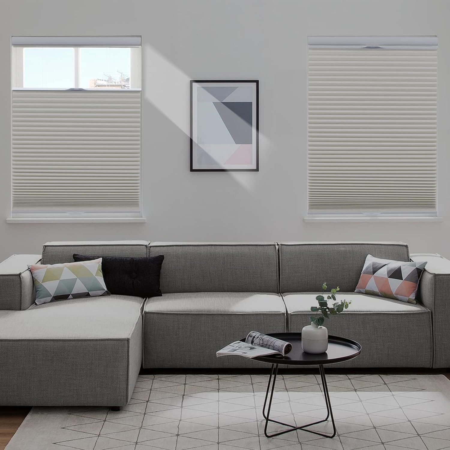 Persilux Custom Cellular Blinds Top Down Bottom Up Cordless Shades 100% Blackout Shades for Windows Accordion Blinds Insulated Honeycomb Blinds for Sliding Glass Doors Easy Pull Down Blinds Cream