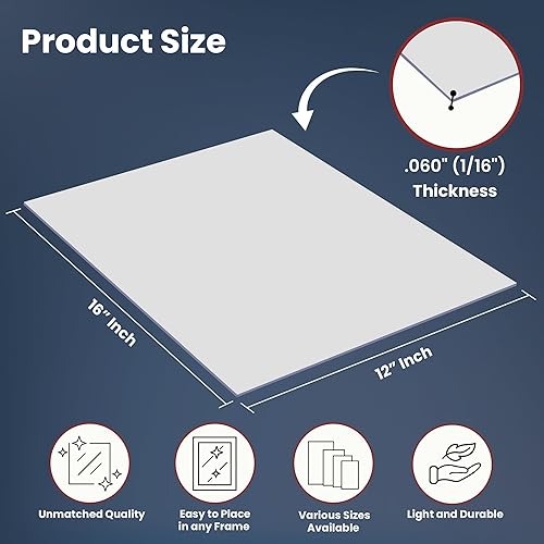 Vista 26 de Hojas de plexiglás para marco de fotos de repuesto, 1/16 pulgadas de grosor para marcos de fotos y vitrina acrílica, hoja de acrílico transparente