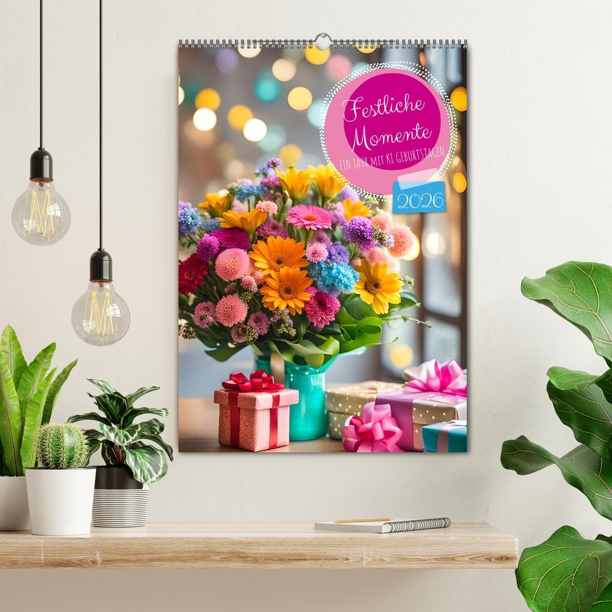 Festliche Momente - Ein Jahr mit KI Geburtstagen (Wandkalender 2026 DIN A2 hoch), CALVENDO Monatskalender: Dein Geburtstagskalender mit bunten Geburtstagsmomenten (CALVENDO Kunst)