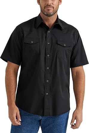 Wrangler Black Sport Western Mens Collared Short Sleeve Snap Shirt 1071106BK