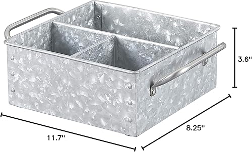 Miniatura 7 de Walford Home Bandeja de almacenamiento de metal galvanizado  Carrito de mesa rústico de granja con asas  Caja dividida funcional y decorativa