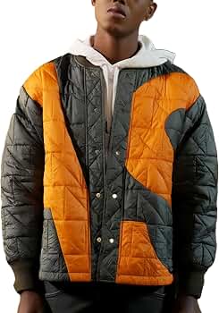 ジャケット・アウター TROUBLEDWATERS Waxed Parachute Bomber Men's Will Smith Classic Orange and Grey Parachute Quilted Bomber