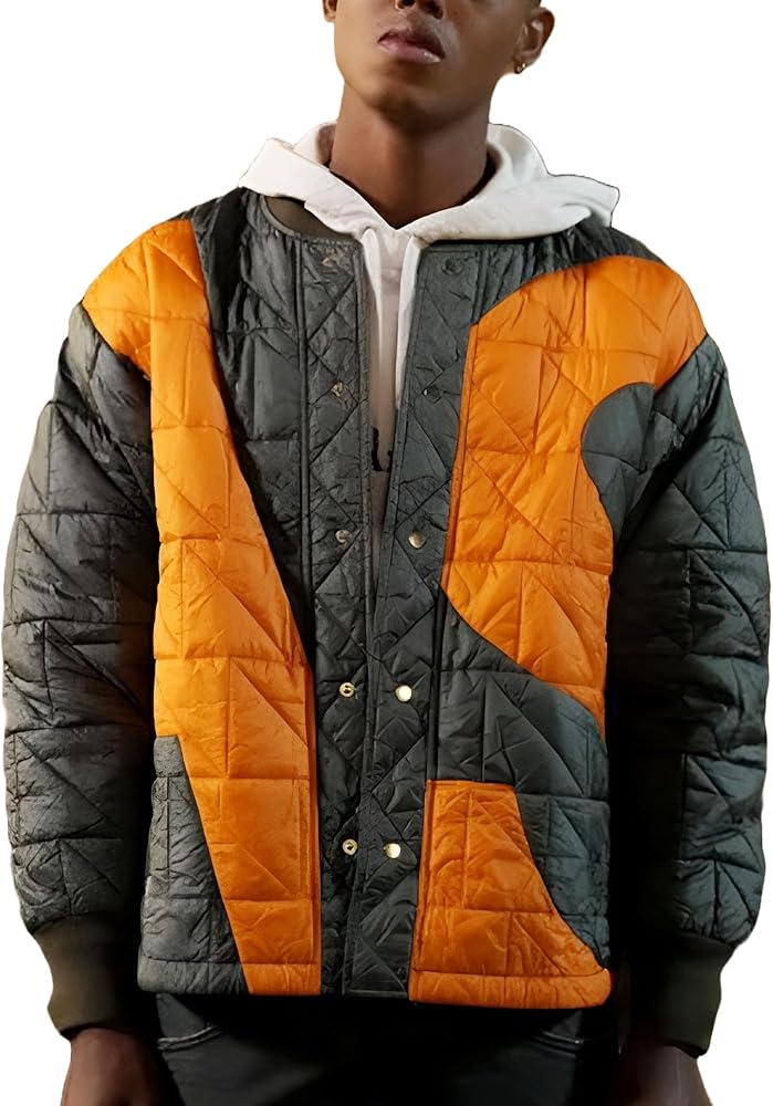 Men's Will Smith Classic Orange and Grey Parachute Quilted Bomber