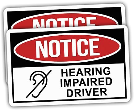 2pcs Notice Stickers Hearing Impaired Driver Black Stickers Vinyl Size 3.75x2.35in