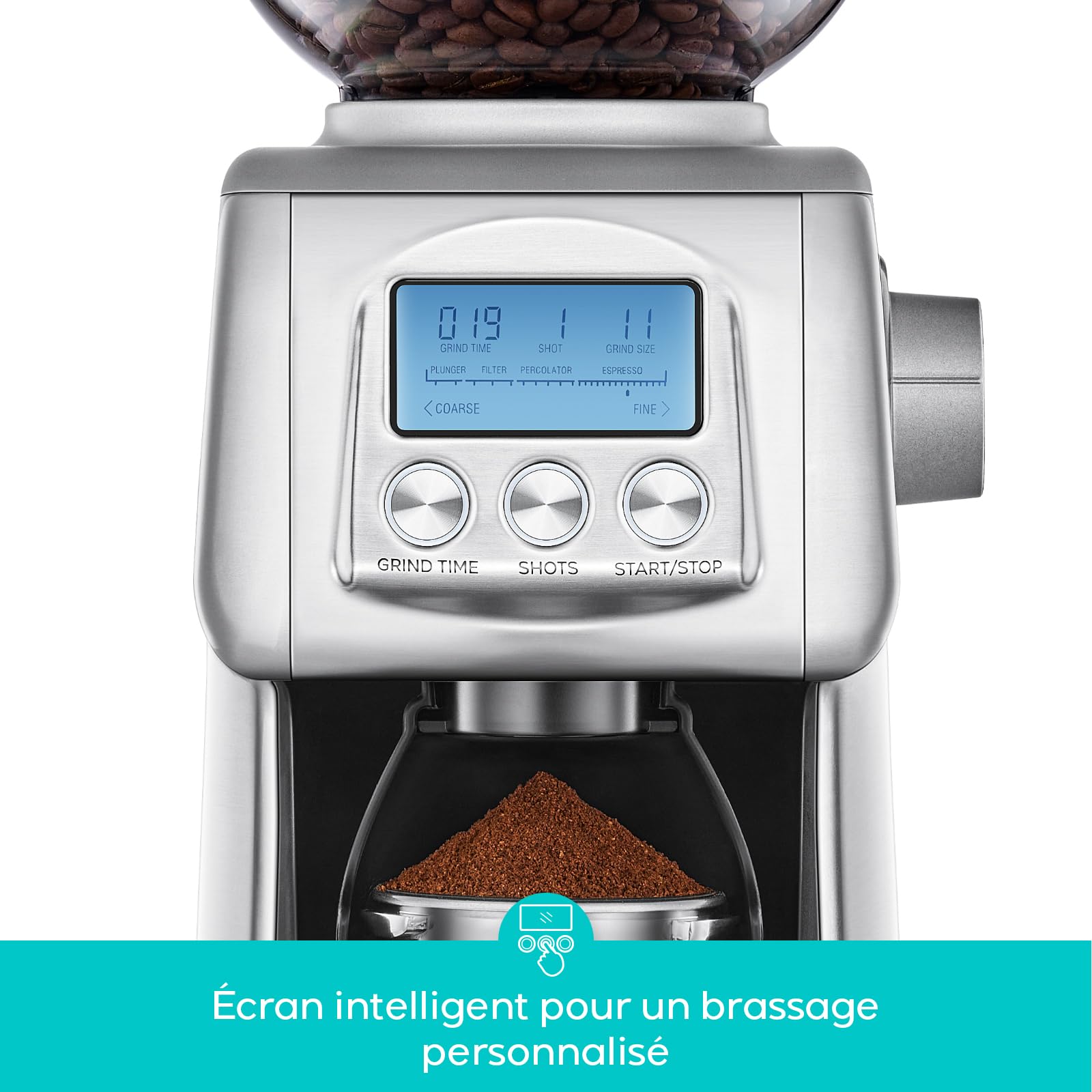 CASABREWS Moulin à café électrique, Broyeur Cafe Grain avec 77 Réglages de Mouture Précise, Moulin café Avec RéGlage De La Tasse Et De L'Heure, Du Porte-Filtre, écran LCD, 400g