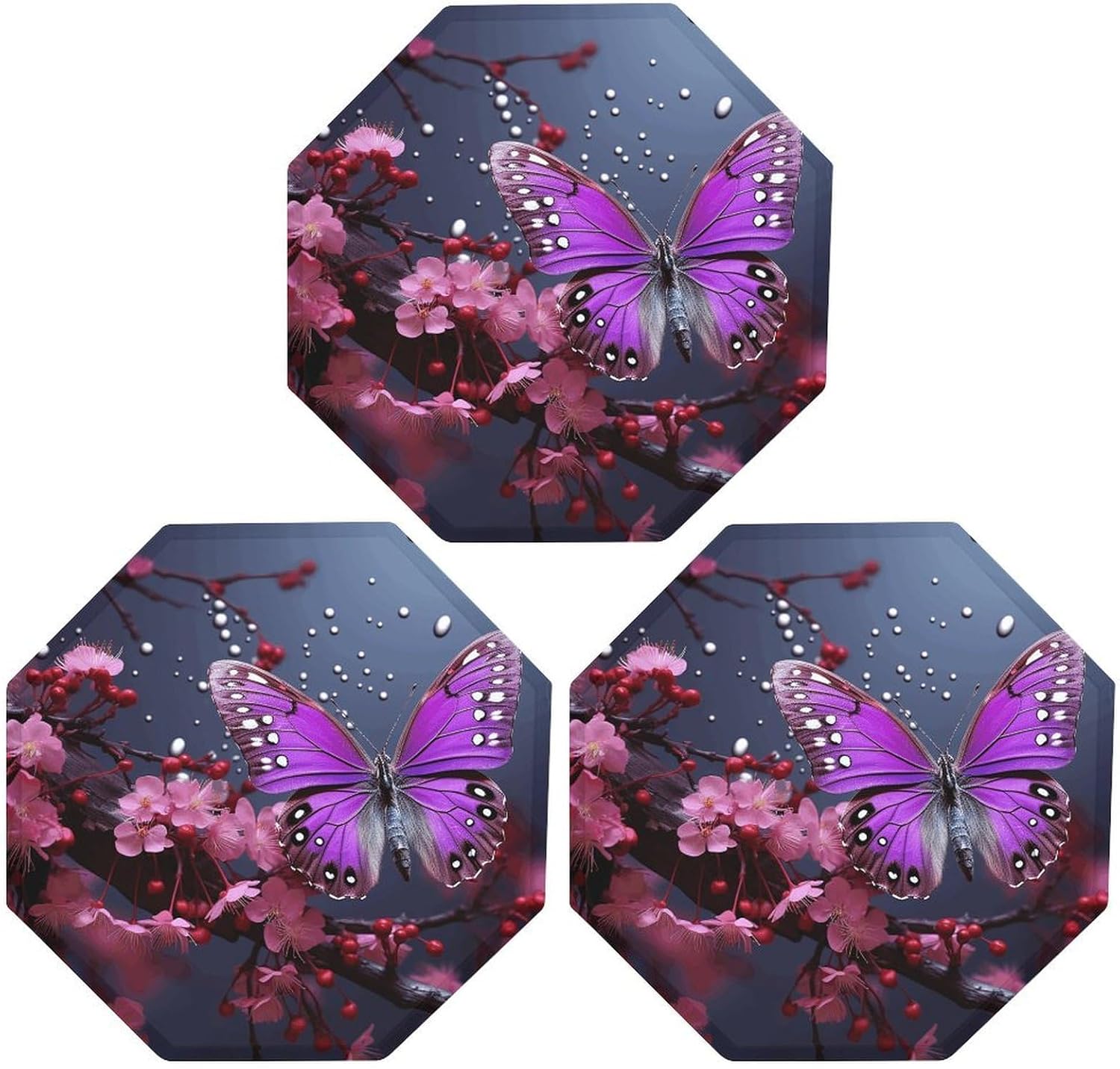 Ctagon Metal Sign for Home, Modern Display Plate for Kitchen, Purple Plum Butterfly Plates Accent Hanging Wall Decorations 3PCS for Living Room, Bedroom, Hallway, Hotel
