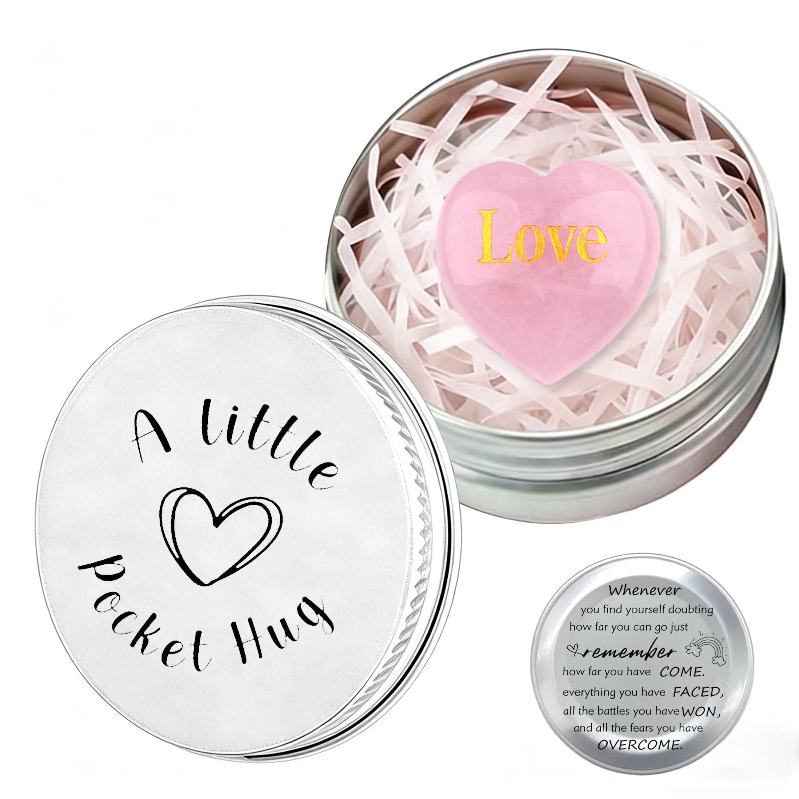 Zenthraa Women's Pink Rose Quartz Heart Of Stone Healing Crystal Gifts For Love Engraved Crystal In A Tin, Crystal Heart Gift In A Tin,Rose Quartz Crystals Healing Gifts For