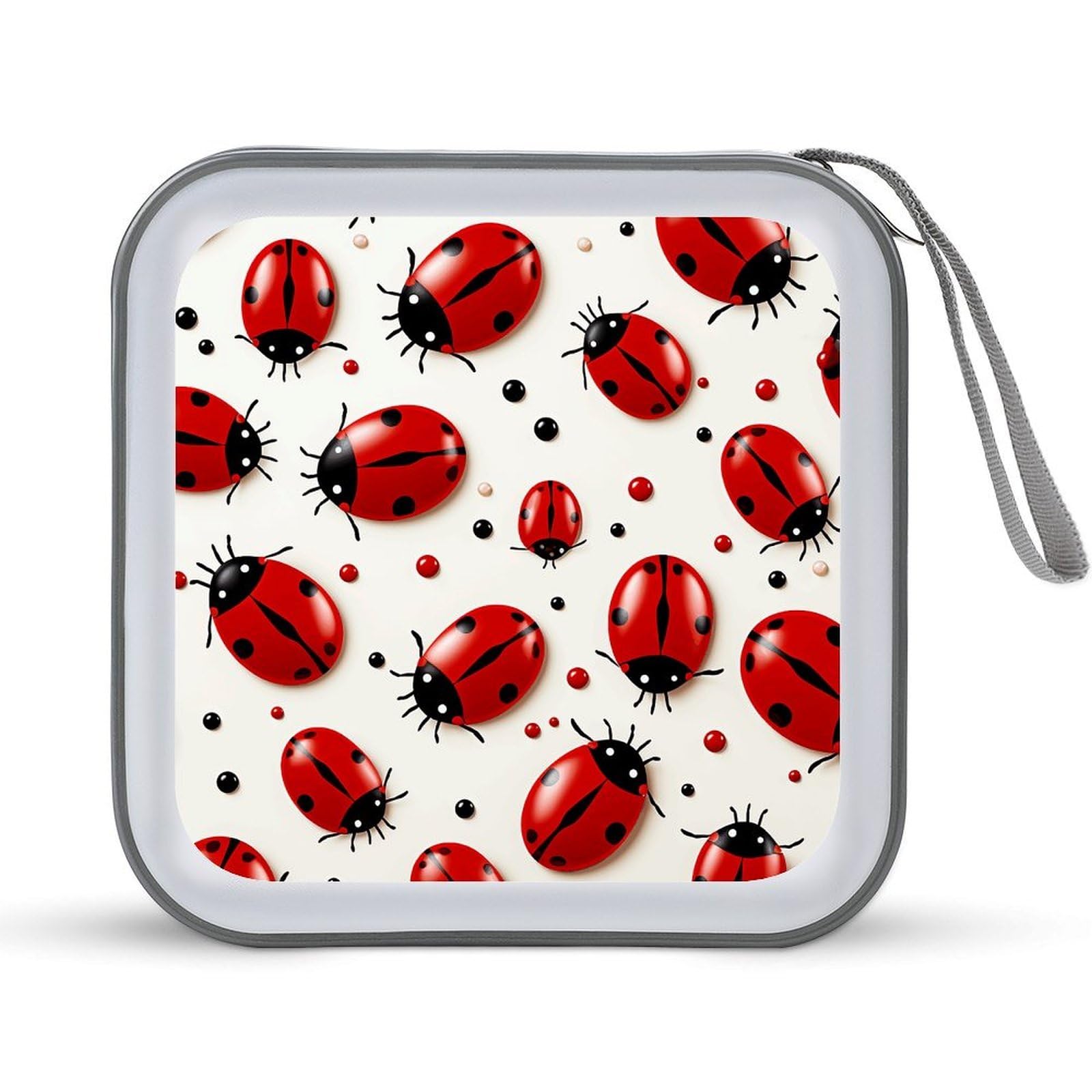 VstaDank Red Ladybug 40 Capacity DVD Case with Zipper Disc, Portable CD Storage Organizer Hard Plastic Storage Wallet Organizer for CD